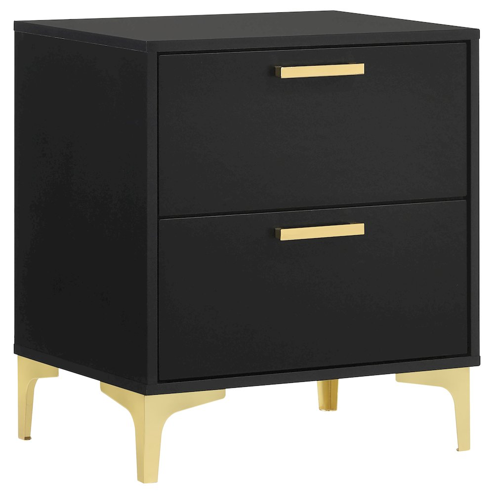 Black Kendall 2-drawer nightstand by Start2Finish featuring sleek design and two spacious drawers for bedroom storage.