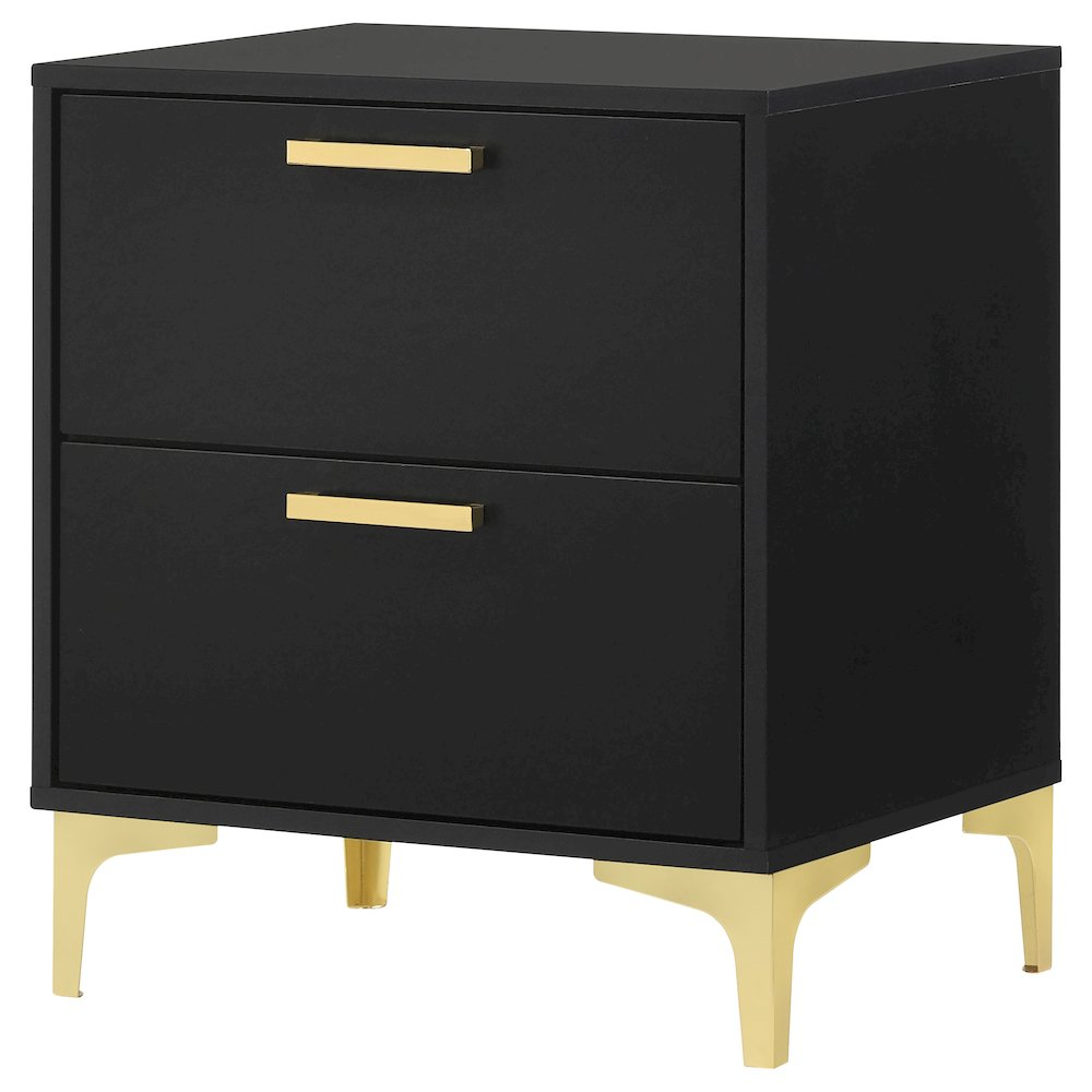 Black Kendall 2-drawer nightstand by Start2Finish with sleek design and modern handles, ideal for bedroom storage.