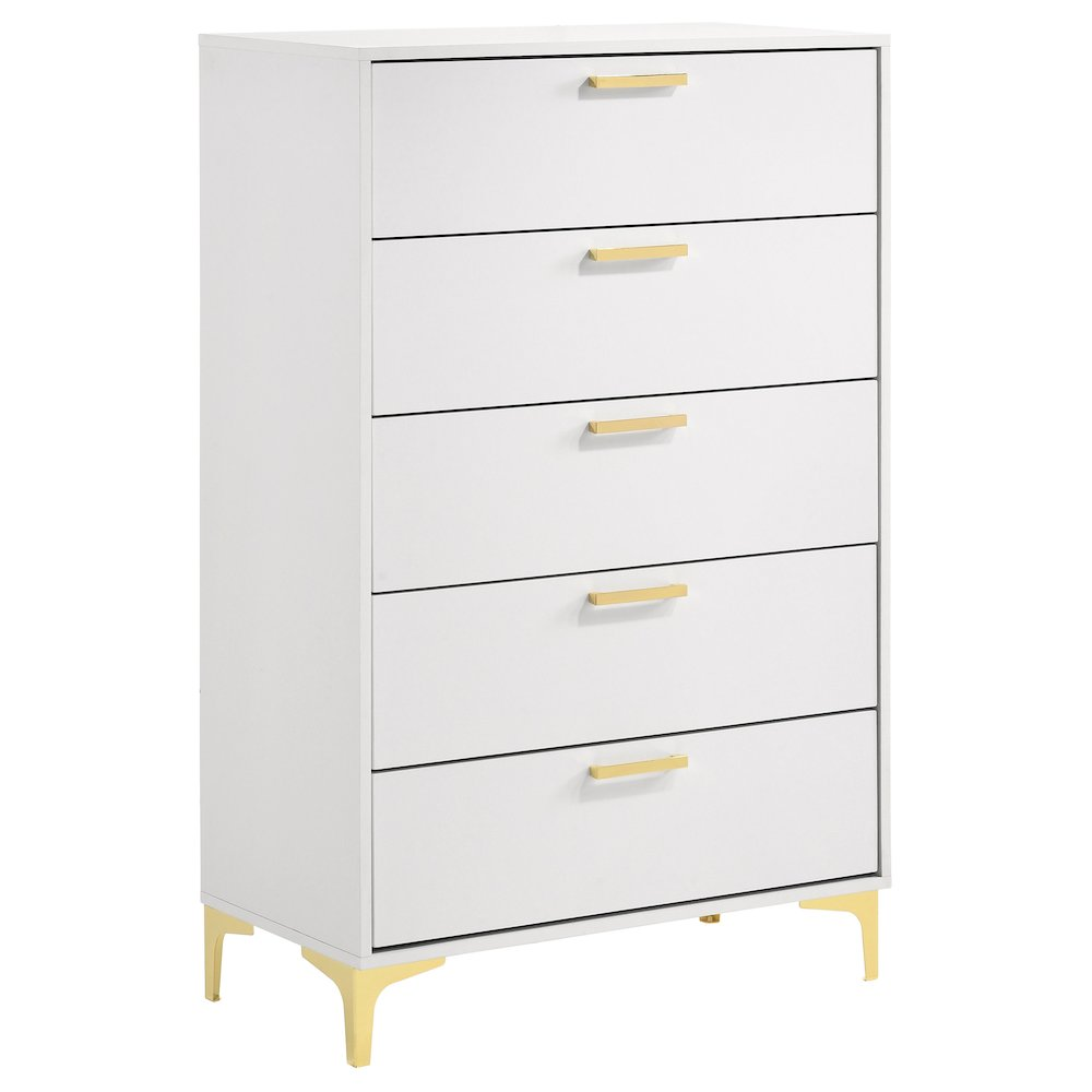Start2Finish Kendall 5-drawer white bedroom chest with sleek handles and spacious drawers for stylish storage.