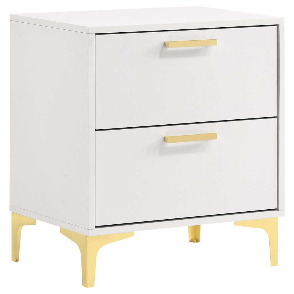 White Kendall 2-drawer nightstand by Start2Finish with sleek modern design and silver drawer pulls.