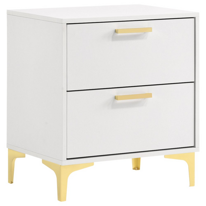White Kendall 2-drawer nightstand by Start2Finish with sleek modern design and silver drawer pulls.
