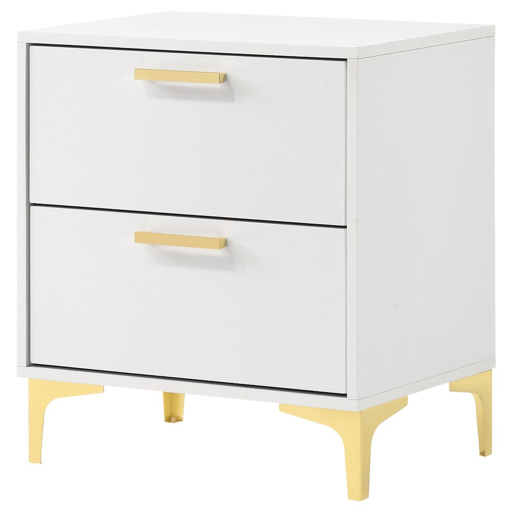 White Kendall 2-drawer nightstand by Start2Finish with sleek design and modern handles, ideal for bedroom storage.