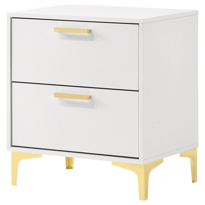 White Kendall 2-drawer nightstand by Start2Finish with sleek design and modern handles, ideal for bedroom storage.