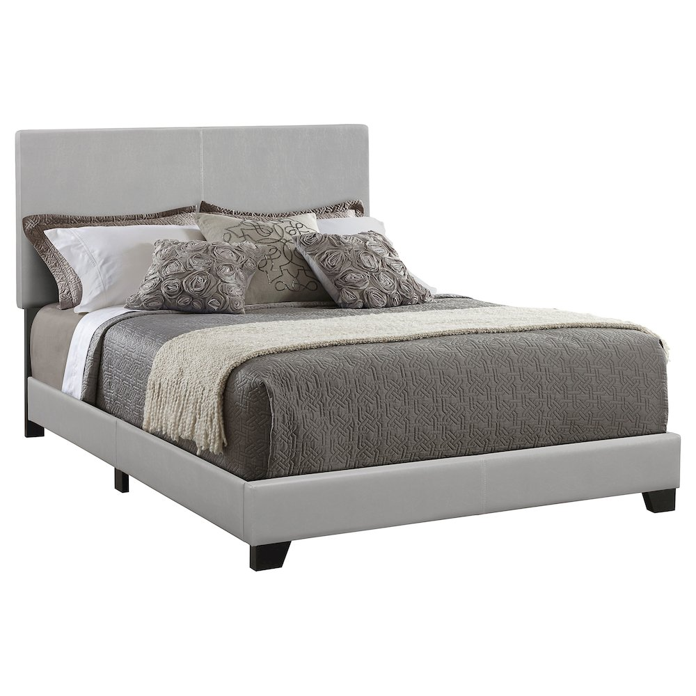 Dorian upholstered queen panel bed in grey with padded headboard and frame, modern bedroom furniture by Start2Finish