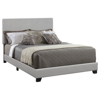 Dorian upholstered queen panel bed in grey with padded headboard and frame, modern bedroom furniture by Start2Finish