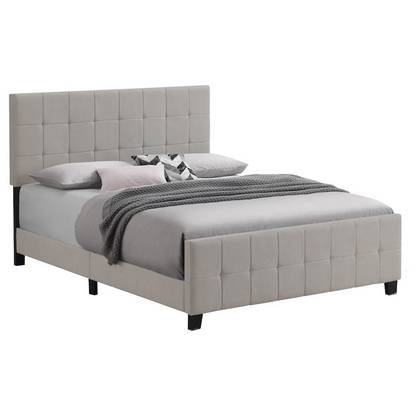 Beige upholstered Fairfield Queen Panel Bed by Start2Finish, showing the bed&