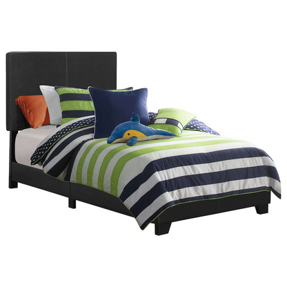Black Dorian Upholstered Twin Panel Bed by Start2Finish with padded headboard and sleek modern design.