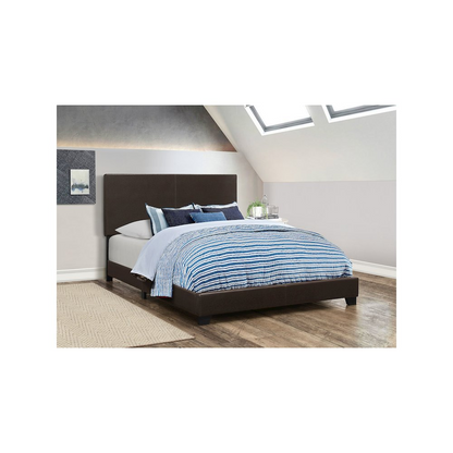 Start2Finish Dorian upholstered full panel bed in brown with padded headboard and sleek design for a modern bedroom look.