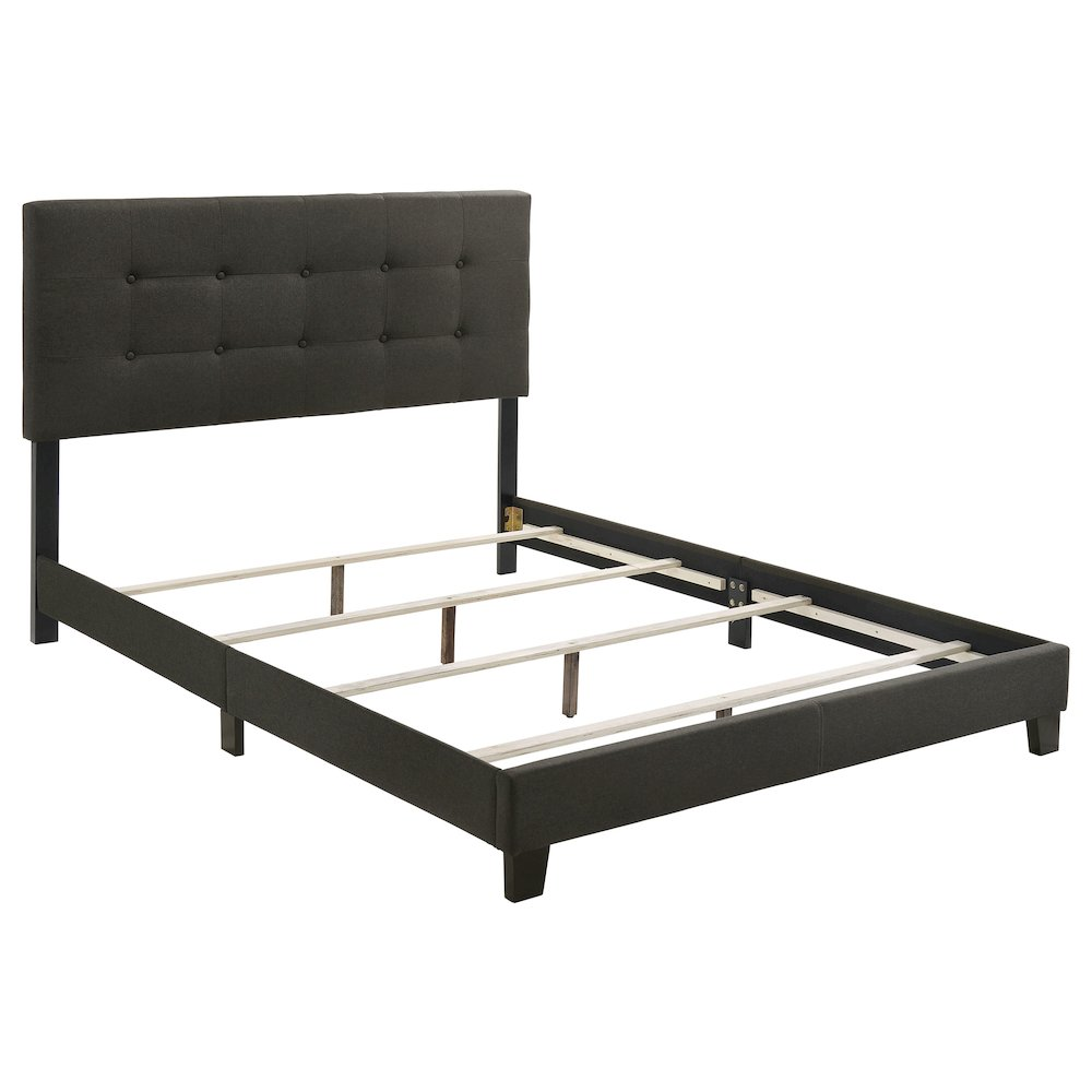 Charcoal upholstered queen panel bed with a modern design, featuring a padded headboard and sturdy wooden frame from Mapes by Start2Finish.