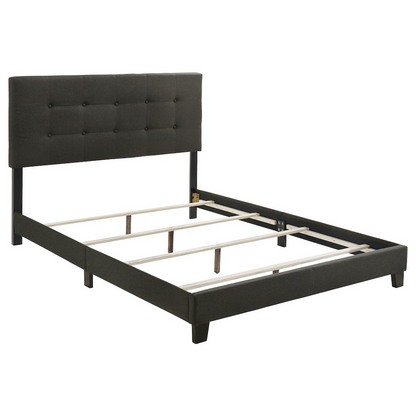 Charcoal upholstered queen panel bed with a modern design, featuring a padded headboard and sturdy wooden frame from Mapes by Start2Finish.
