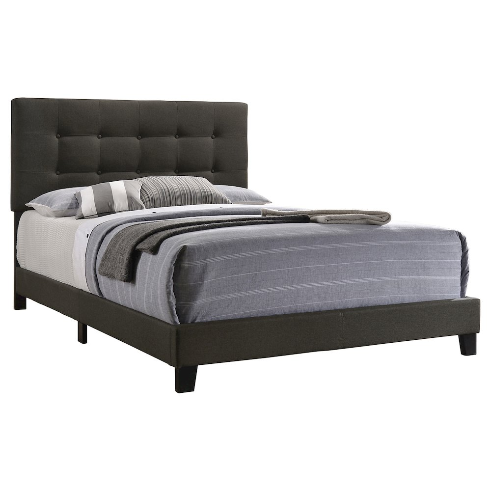 Mapes upholstered queen panel bed in charcoal with padded headboard and clean lines, crafted by Start2Finish for modern bedroom decor.