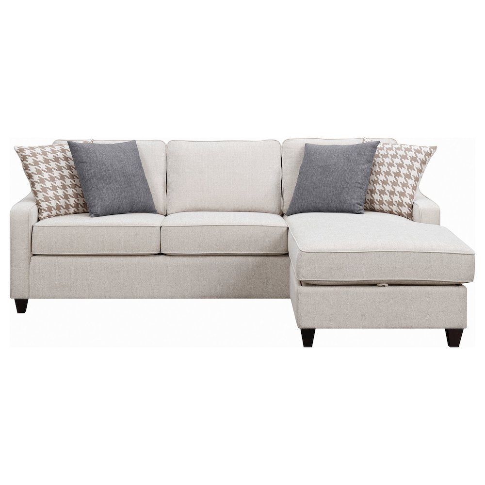 Start2Finish Mcloughlin upholstered sloped arm sectional sofa in platinum fabric, showing the modern design and plush cushions.