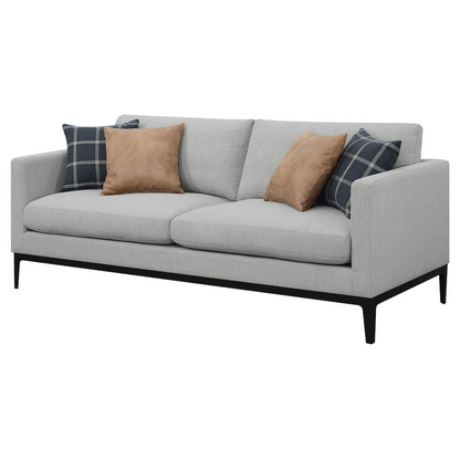 Start2Finish Apperson light grey upholstered track arm sofa with plush cushions and sleek design, perfect for modern living rooms.