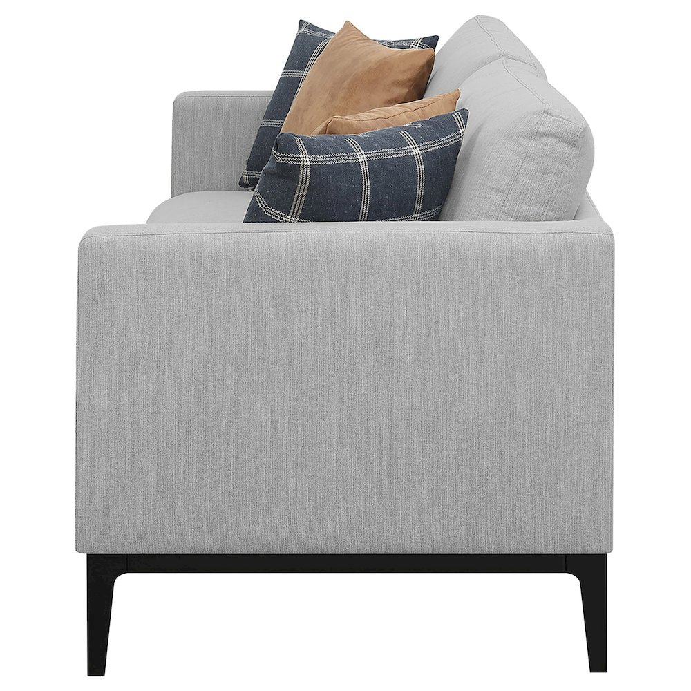 Light grey Apperson upholstered track arm sofa by Start2Finish with plush cushions and sleek modern design.
