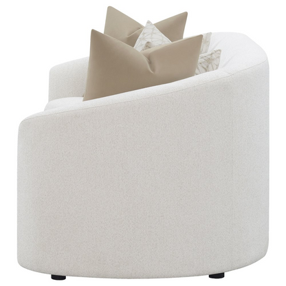 Start2Finish Rainn Boucle Upholstered Sloped Arm Sofa in latte color, showcasing plush boucle fabric and modern sloped arm design.