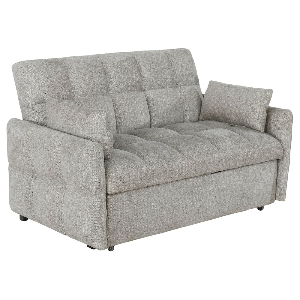 Light grey Cotswold Upholstered Convertible Sleeper Sofa Bed by Start2Finish, showing its plush fabric and compact design.