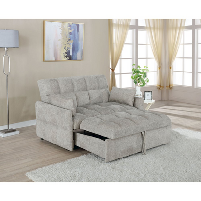 Light grey Cotswold Upholstered Convertible Sleeper Sofa Bed by Start2Finish, showing its plush fabric and convertible design.