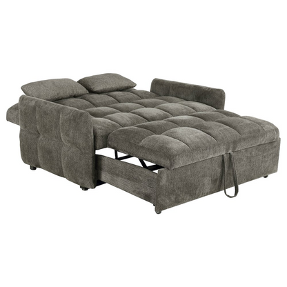 Dark grey Cotswold upholstered convertible sleeper sofa bed by Start2Finish, showing the sofa in both seated and bed configurations.