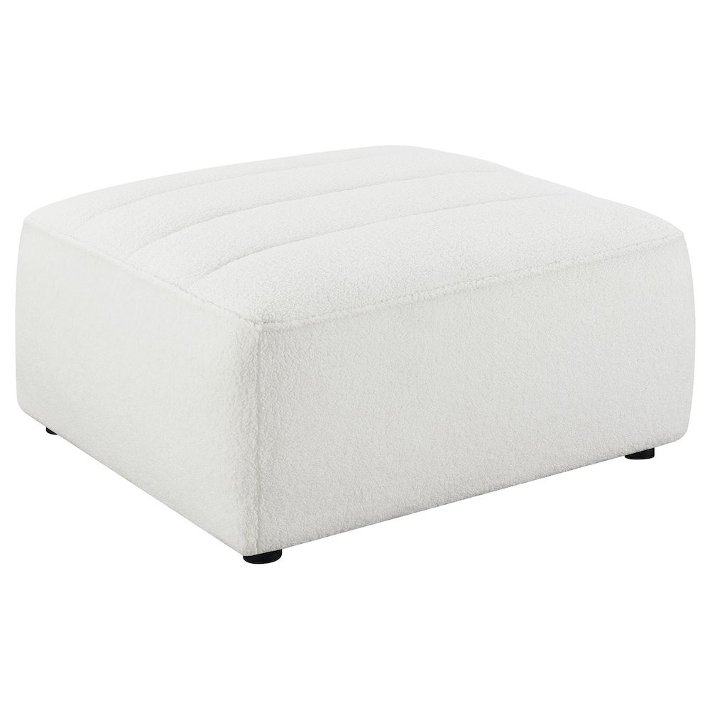 Sunny Square upholstered ottoman by Start2Finish, natural fabric with cushioned top and modern furniture design.