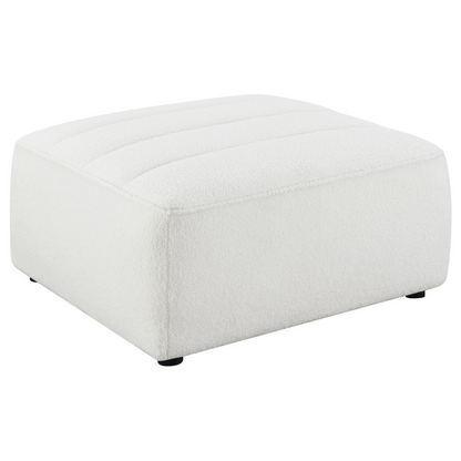 Sunny Square upholstered ottoman by Start2Finish, natural fabric with cushioned top and modern furniture design.