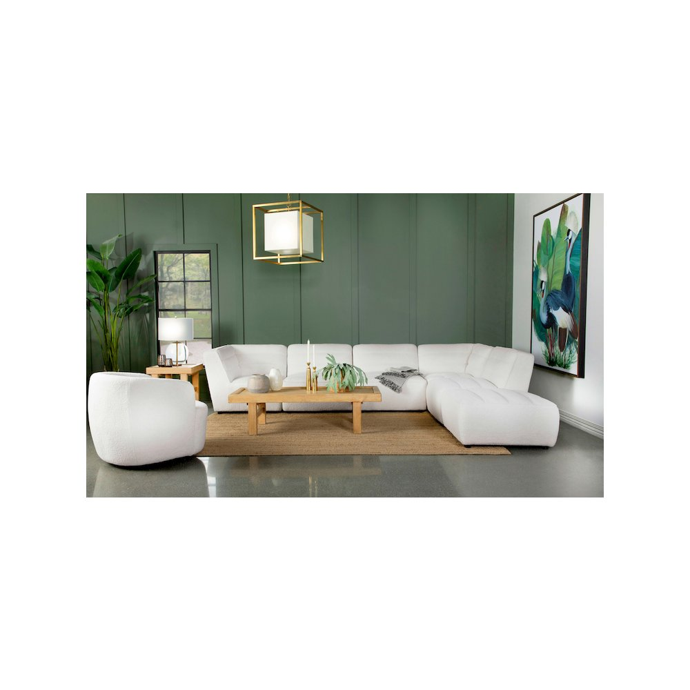 Natural upholstered Sunny Square Ottoman by Start2Finish, featuring a soft fabric surface and sturdy wooden legs for versatile furniture use.