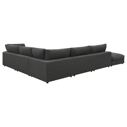Charcoal upholstered 6-piece modular sectional sofa by Start2Finish, showing plush cushions and modern furniture design