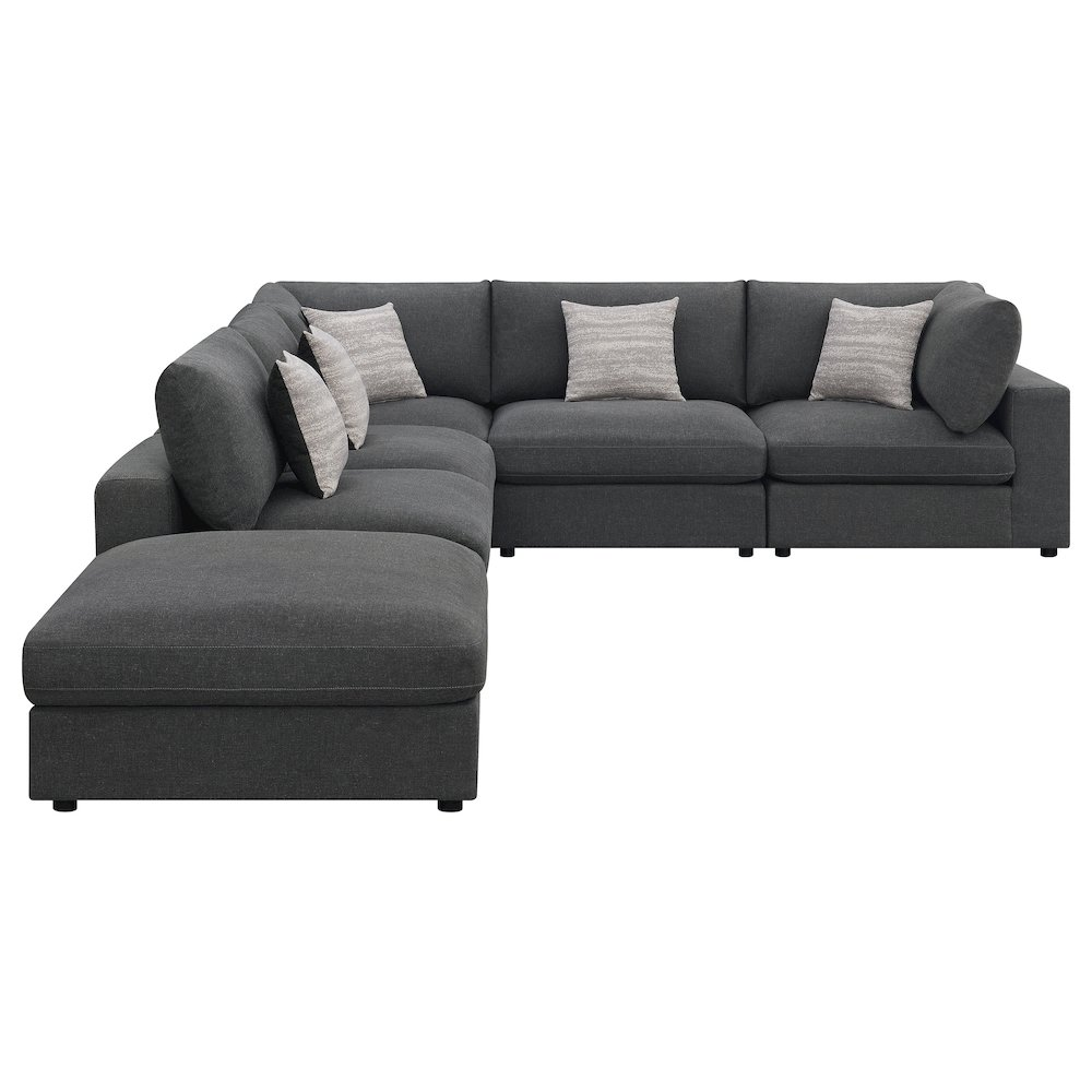 Charcoal upholstered Serene 6-piece modular sectional sofa with plush cushions, modern furniture design by Start2Finish.