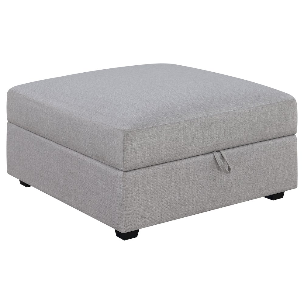 Grey Cambria Square Upholstered Storage Ottoman by Start2Finish with cushioned top and internal storage space.