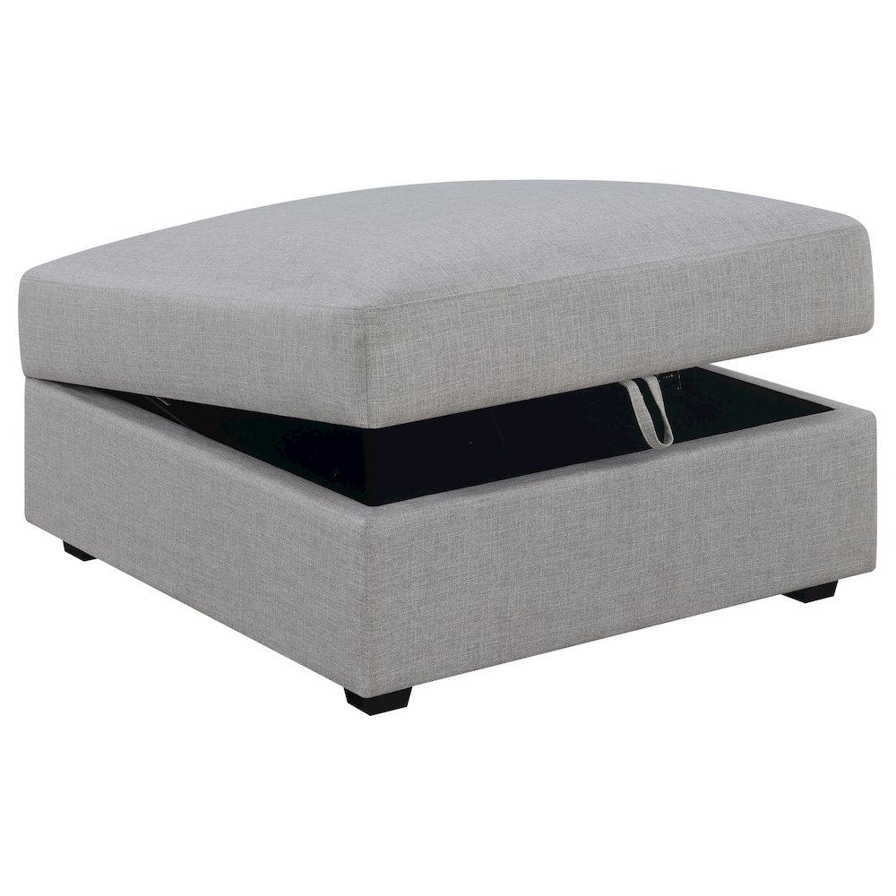 Grey Cambria Square Upholstered Storage Ottoman by Start2Finish showing soft fabric upholstery and built-in storage compartment.