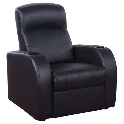 Black Cyrus upholstered track arm recliner from Start2Finish, showcasing plush fabric, sleek design, and comfortable seating.