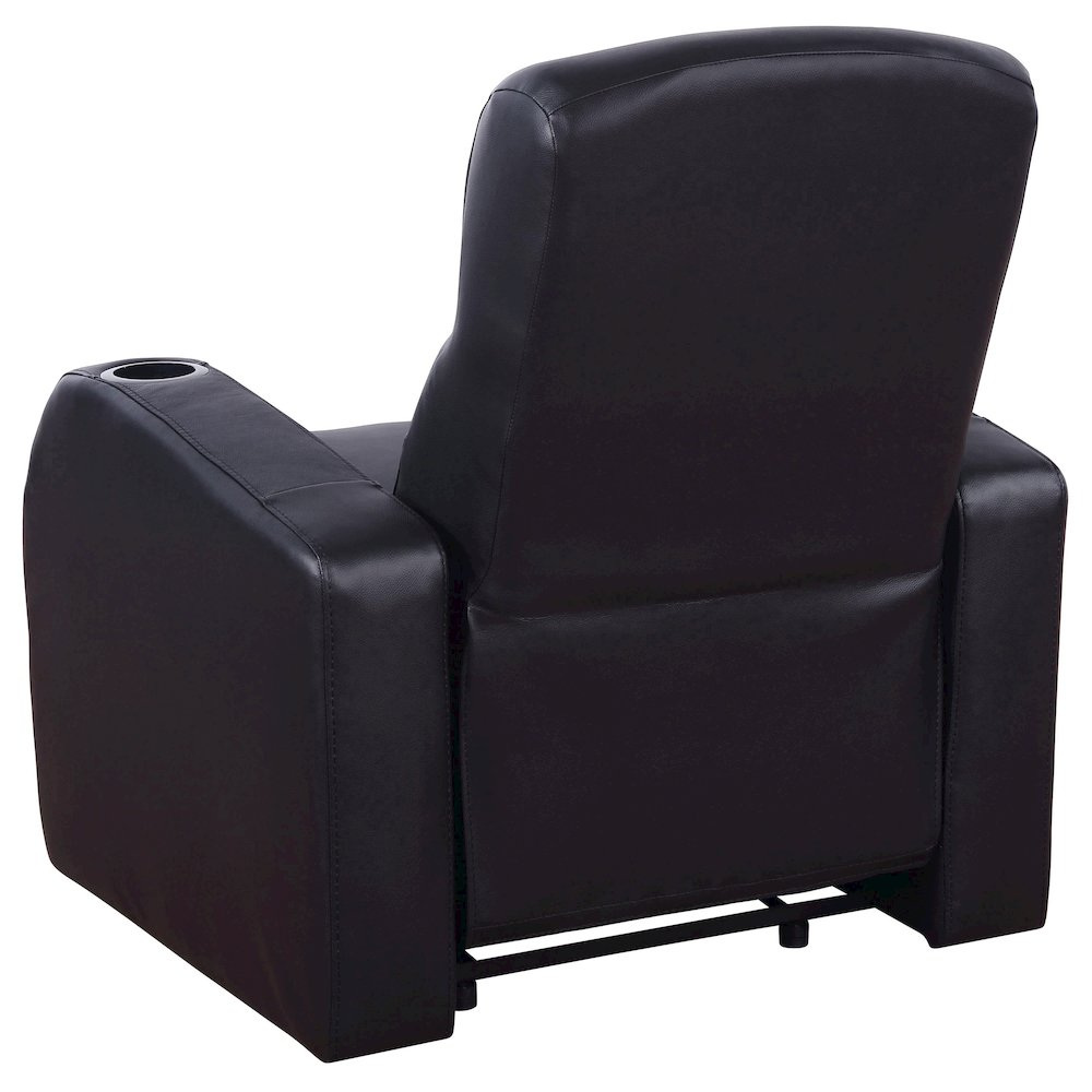 Black Cyrus upholstered track arm recliner by Start2Finish, showcasing plush fabric, sleek design, and comfortable reclining features.