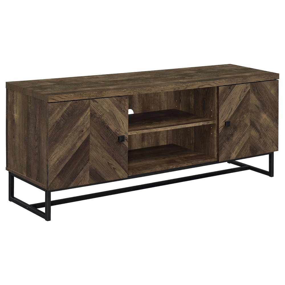 Start2Finish Myles 60-inch rustic oak engineered wood TV stand with two doors, modern furniture piece for living room entertainment area.