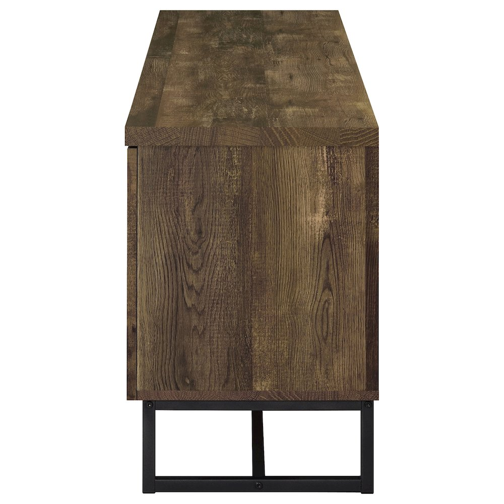 Start2Finish Myles 2-door engineered wood 60-inch TV stand in rustic oak with storage compartments and modern design.