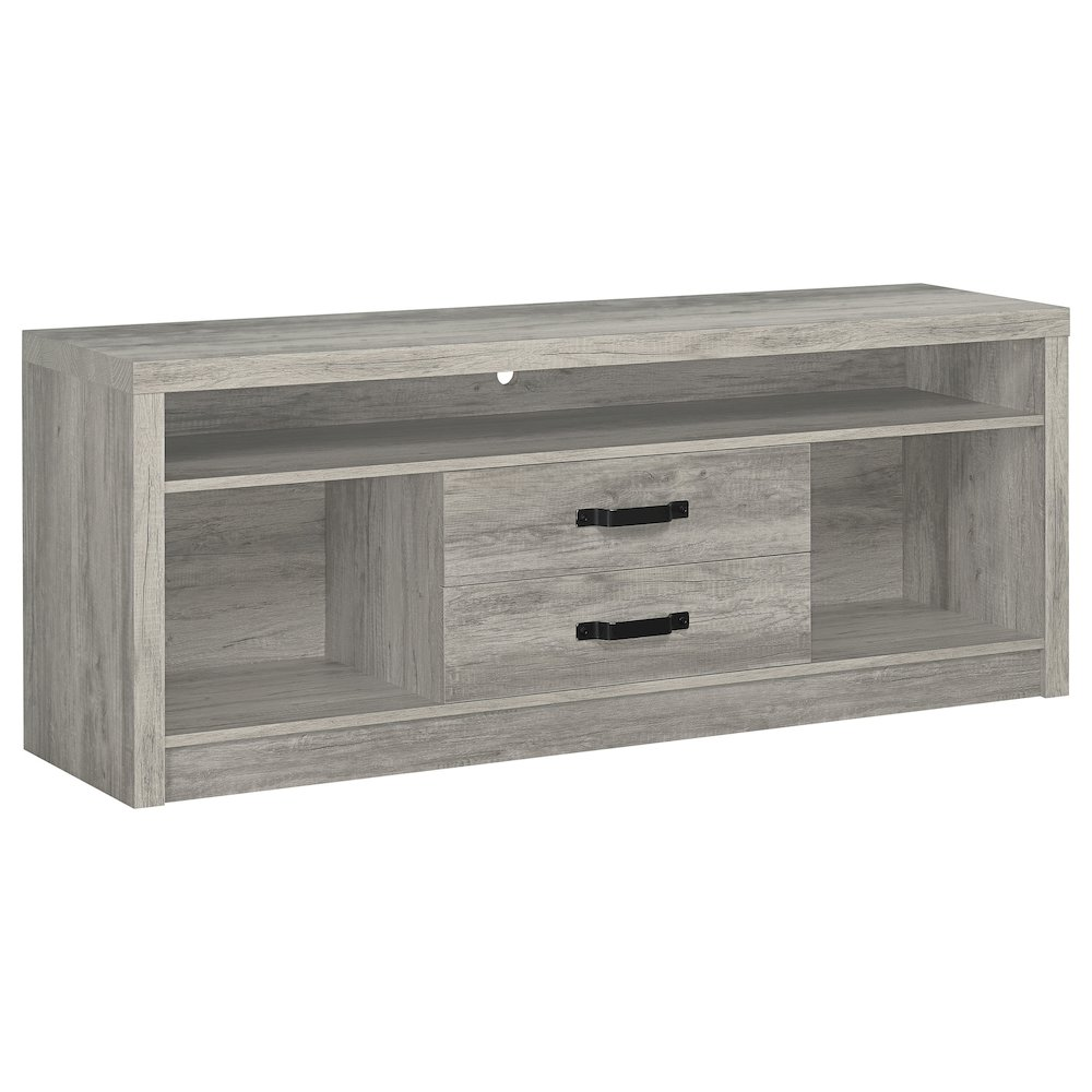 Start2Finish Burke 2-drawer engineered wood TV stand in grey driftwood finish with sleek modern design.