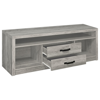Grey Driftwood Burke 2-drawer Engineered Wood TV stand by Start2Finish with spacious storage and modern design.