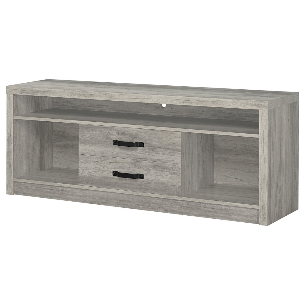 Start2Finish Burke 2-drawer grey driftwood engineered wood TV stand with spacious top and modern design.