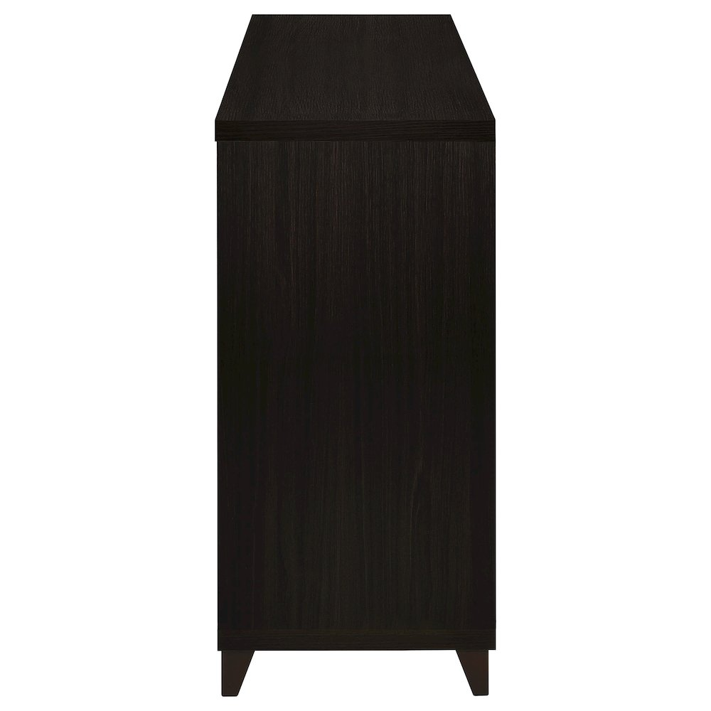 Lewes 2-door engineered wood TV stand in cappuccino finish with sleek design and storage compartments, ideal for modern living rooms.