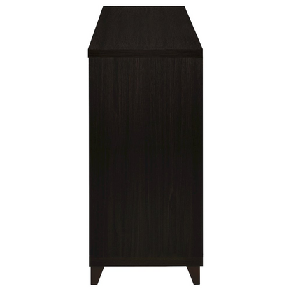 Lewes 2-door engineered wood TV stand in cappuccino finish with sleek design and storage compartments, ideal for modern living rooms.
