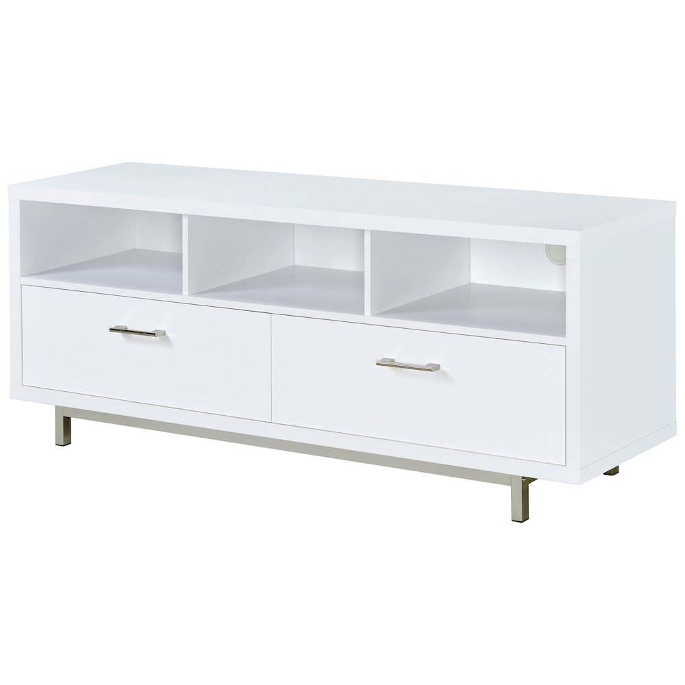 White Start2Finish Casey 2-drawer engineered wood TV stand with 60-inch width and sleek modern design.