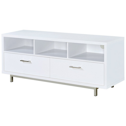 White Start2Finish Casey 2-drawer engineered wood TV stand with 60-inch width and sleek modern design.