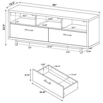 Start2Finish Casey 2-drawer 60-inch engineered wood TV stand in cappuccino with modern design and storage drawers.