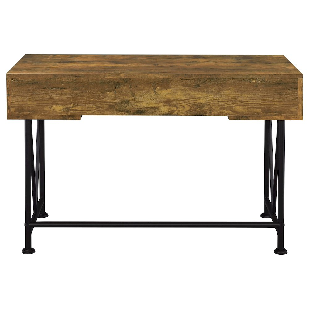 Rustic Nutmeg Analiese 47-inch 3-drawer writing desk by Start2Finish showing wooden surface with three drawers and sturdy legs.