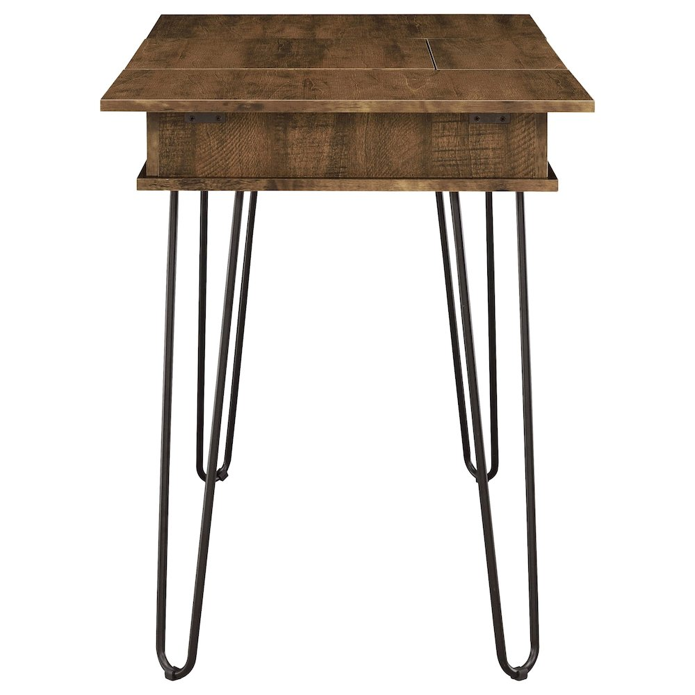 Rustic amber Sheeran 47-inch writing desk with storage by Start2Finish, featuring a sturdy wood finish and ample workspace.