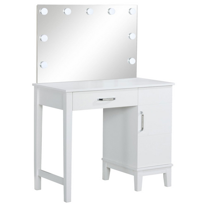 Elijah vanity set with white and dark grey finish, includes lighting and matching stool, modern bedroom furniture from Start2Finish.