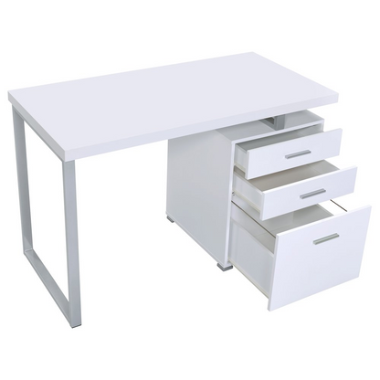 Start2Finish Brennan 47-inch white office computer desk with three drawers, modern design for workspace organization.