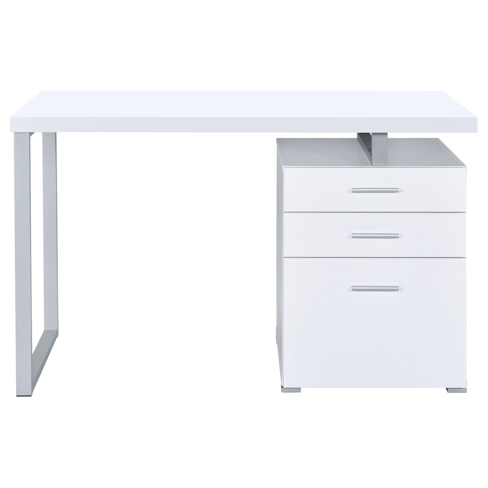 Start2Finish Brennan 47-inch white office computer desk with three drawers and a spacious work surface.