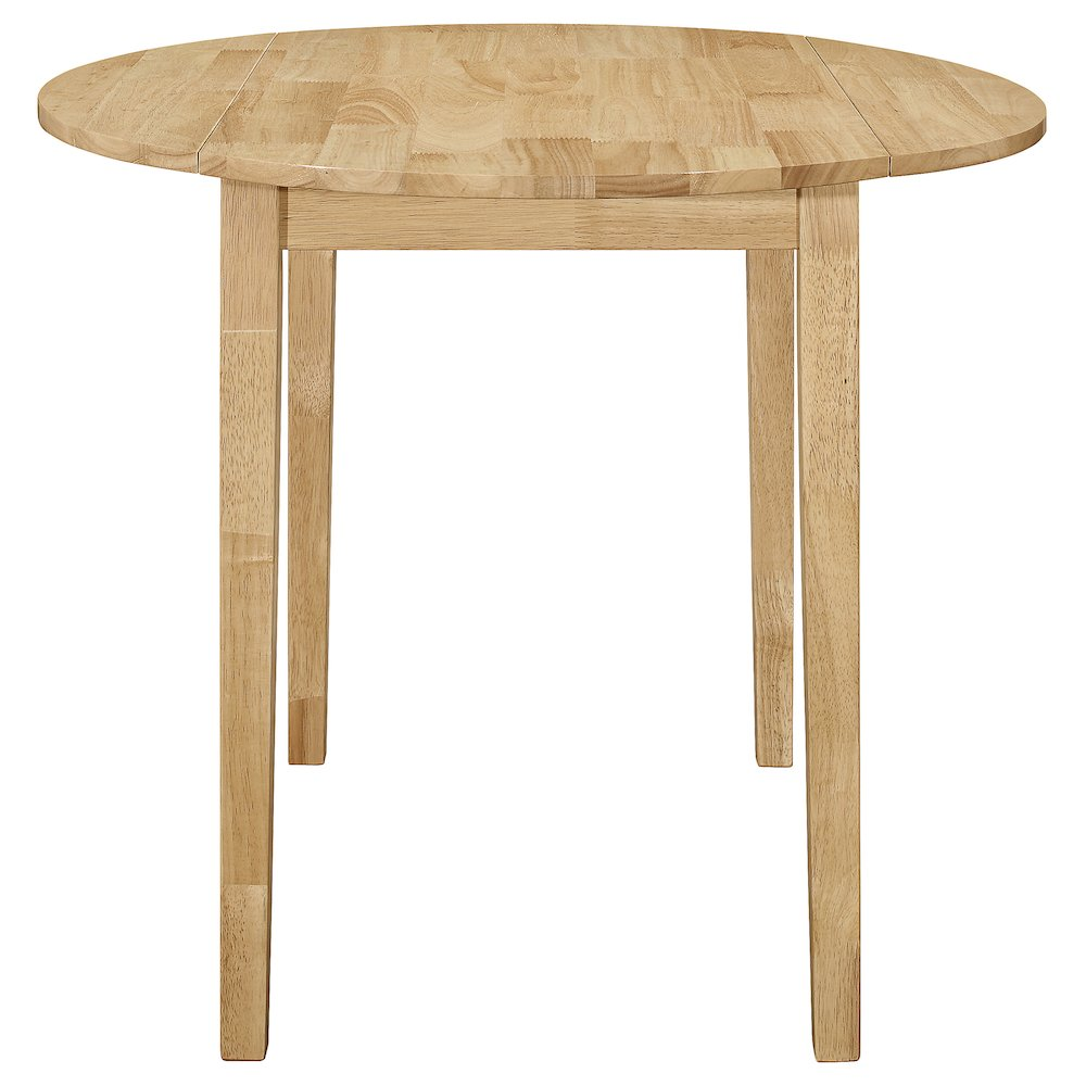 Start2Finish Bucknell 3-piece round drop leaf dining table set in natural wood with matching chairs.