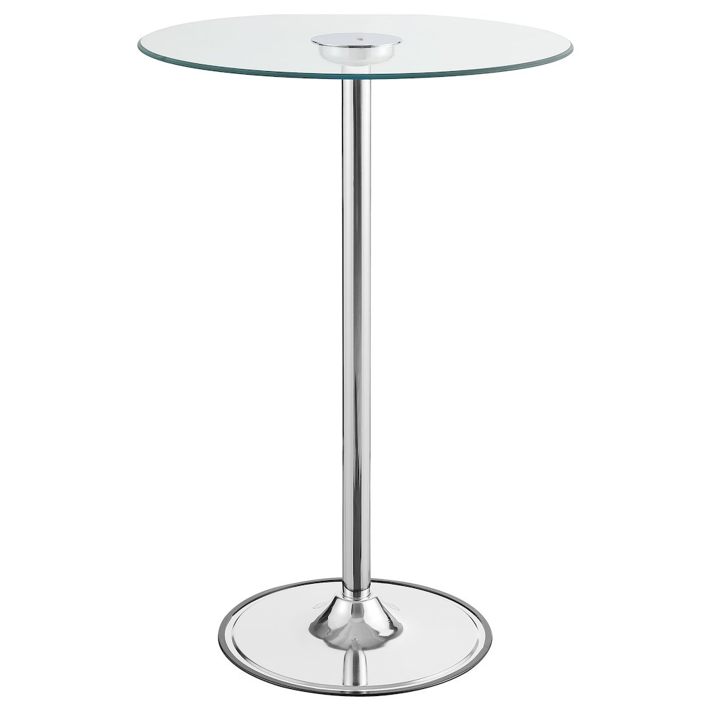 Start2Finish Thea round 28-inch glass top LED bistro bar table with chrome finish, modern furniture for dining or bar areas.