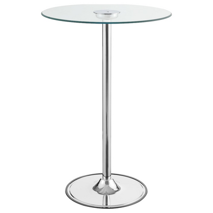 Start2Finish Thea round 28-inch glass top LED bistro bar table with chrome finish, modern furniture for dining or bar areas.
