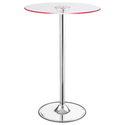 Start2Finish Thea 28-inch glass top LED bistro bar table with chrome finish, round furniture piece featuring illuminated LED lighting.